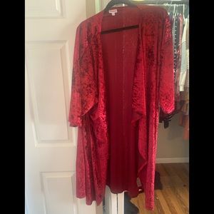 Crushed red velvet lularoe long cardigan